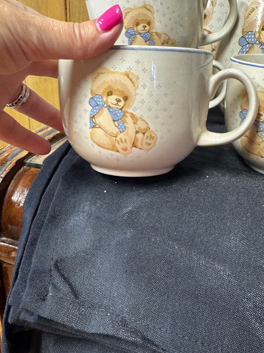 Teddy Bear Ceramic Jars and Mugs Set with Blue Accents - Picture 4 of 12